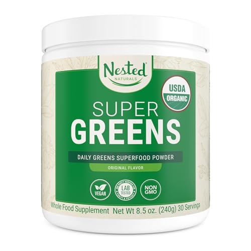 Super Greens Daily Greens Superfood Powder - Certified USDA Organic Green Powder w/20+ Whole Foods, Spirulina Powder, Wheat & Barley Grass - Probiotics, Fiber & Enzymes - Original Flavour, 30 Servings