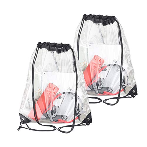 HAOGUAGUA 2 Pieces Clear Drawstring Bags, Waterproof Small Clear Bag for Stadium Colleges Sport Event Work Concert Security Approved