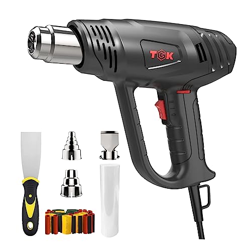 Heat Gun, TGK 1800W Heavy Duty Hot Air Gun Kit 122℉~1202℉ Dual Temperature Settings with 6 Nozzle Attachments Overload Protection for Crafts, Shrink Wrapping/Tubing, Paint Removing, Epoxy Resin