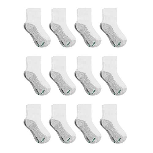 Hanes Boys Socks, Double Tough Cushioned Ankle And No Show, 12-pair Packs Athletic-socks, Ankle - White/Grey Bottom - 12 Pack, Medium US