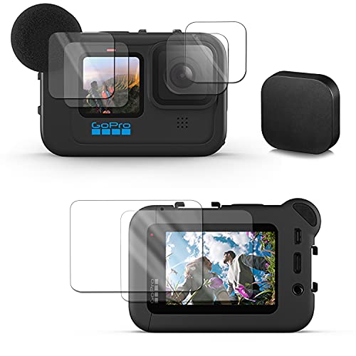 Taisioner Screen Protector for GoPro HERO 11 HERO 10 Black HERO 9 Black Fit Media Mod Ultra Tempered Glass Protective Foils with Lens Cover Accessories Kit