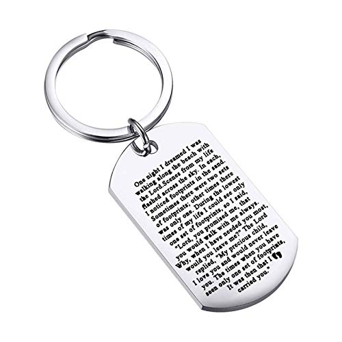 Footprints in The Sand Prayer Key Poems Quote Gift When You Saw Only One Set of Footprints It was Then That I Carried You Key (Dog tag Keychain)