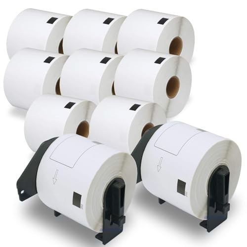 BETCKEY - Compatible Shipping Labels Replacement for Brother DK-1202 (2.4' x 3.9'), Use with Brother QL Label Printers [10 Rolls + 2 Reusable Cartridges]