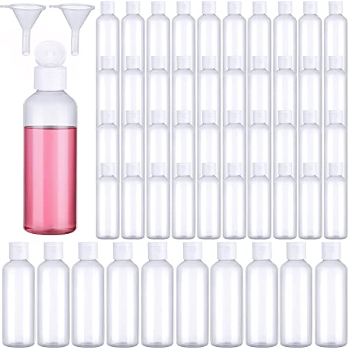 50 Piece 3.4 oz Travel Bottles with Flip Cap Clear Plastic Empty Bottles Refillable Flip Cover Dispensing Squeeze Bottles with 2 Funnels Portable Refillable Containers for Travel Size Liquid Cosmetics