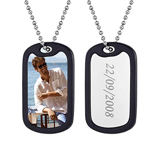 U7 Customized Photo Necklace Personalized Men Women Dog Tags Pendant with Black Silencer,Chain 23', Image Necklace Back Side Custom Text Engrave