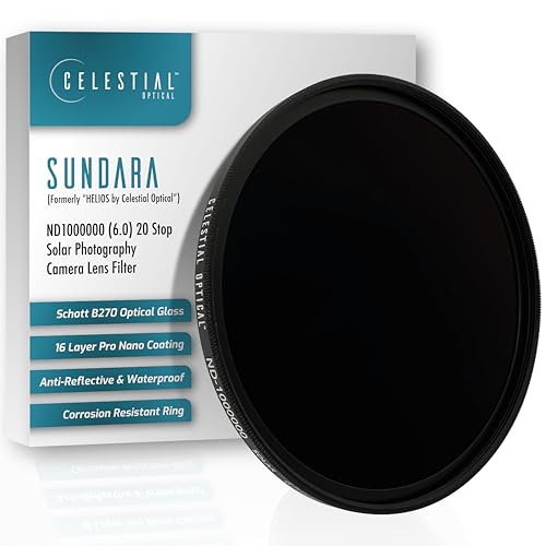 67mm SUNDARA by Celestial Optical - ND1000000, 20-Stop Solar Filter for DSLR Cameras - Schott B270 Optical Glass - 16-Layer Nano Coating - Anti-Reflective & Waterproof for Solar & Eclipse Photography