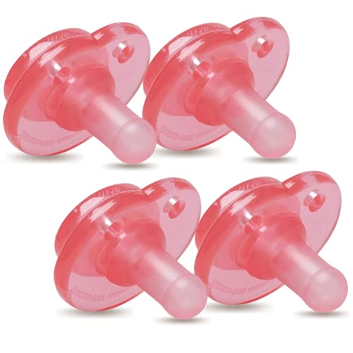 Nookums Pacifier 4 Pack - Orthodontic Single Piece Design - 100% Medical Grade Silicone - BPA Free, Latex Free, Phthalate Free - Paci-Plushies Pacifier Replacement (Pink)