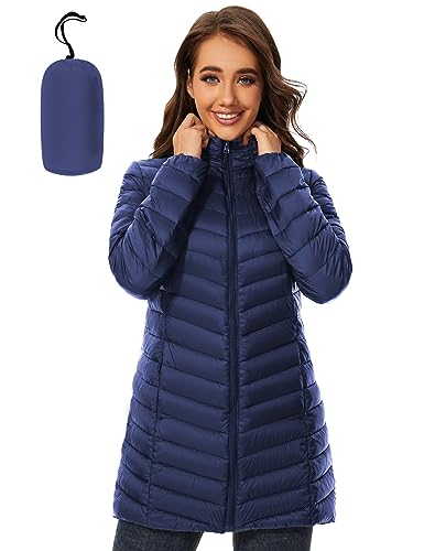 ANOTHER CHOICE Women Puffer Jacket Hooded Packable Leightweight Puffer Coat Outwear(Navy,M)
