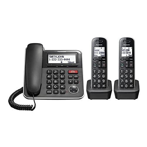 Panasonic Expandable Corded/Cordless Phone System with Answering Machine and One Touch Call Blocking – 2 Handsets - KX-TGB852B (Black)