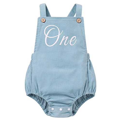 Cake Smash Outfit Boy: 1st Birthday Outfit Boy Wild One Year Old Girl Baby Boho Bubble Romper Toddler First Birthday Photoshoot Easter Backless Overalls Corduroy Summer Clothes Blue One 12-18 Months
