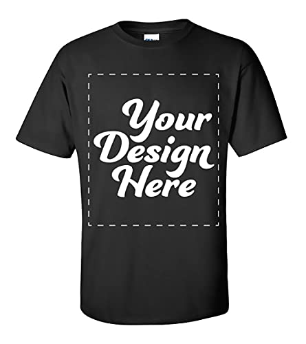 Custom T-Shirt Design Your Own Print Text or Image Personalized Adult Shirts for Men & Women Unisex Cotten Tee | Black (Large)