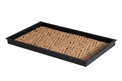 Anji Mountain AMB0BT2F-003 Black Rubber Boot/Shoe Tray with Coir, Fits 2 Pair (24.5' Wide), Tan & Black Insert
