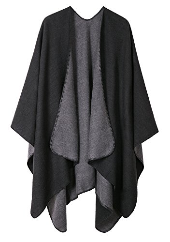 Urban CoCo Women's Color Block Shawl Wrap Open Front Poncho Cape (Series 7-Black)