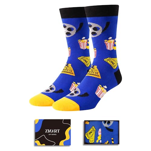 Zmart Funny Movie Gifts for Movie Lovers Film Gifts for Men, Novelty Movie Socks Film Popcorn Socks, Movie Buff Gifts