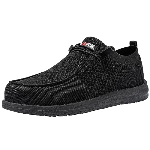 LARNMERN Slip On Steel Toe Shoes Men Lightweight Comfortable Lounging Walking Sneakers Safety Work Steel Toe Loafers(12 Men, Black)