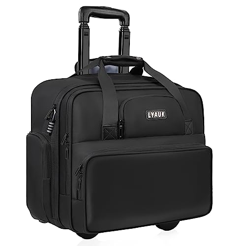 LYAUK Rolling Laptop Bag Men Women with Wheels, Anti Theft Rolling Briefcase for 17.3 inch Laptop, Water Resistant Overnight Rolling Computer Bag Laptop Briefcase for Travel/Work/Business, Black
