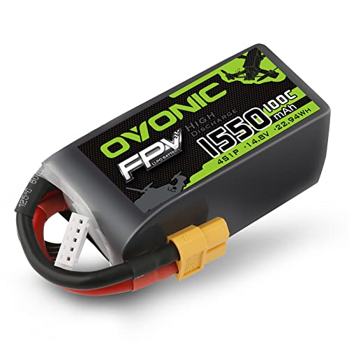 OVONIC 4s Lipo Battery 100C 1550mAh 14.8V Lipo Battery with XT60 Connector for RC FPV Racing Drone Quadcopter