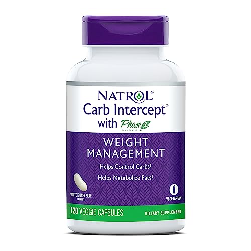 Natrol Carb Intercept Capsules with White Kidney Bean Extract - Controls Carbs, Metabolizes Fats, Clinically Tested - Promotes Healthy Weight, 1000mg, 120 Count