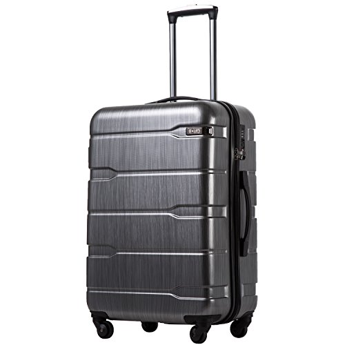 Coolife Luggage Expandable(only 28') Suitcase PC+ABS Spinner Built-In TSA lock 20in 24in 28in Carry on (Charcoal., L(28in).)