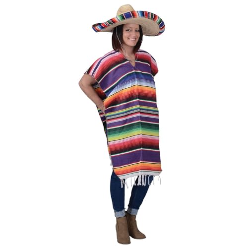 GiftExpress Mexican Poncho for Adults (Poncho Only), Mexican Traditional Serape Poncho for Cinco de Mayo, Mexican Fiesta Theme Party Costume, Adult Mexican Serape Costume, Halloween Costume