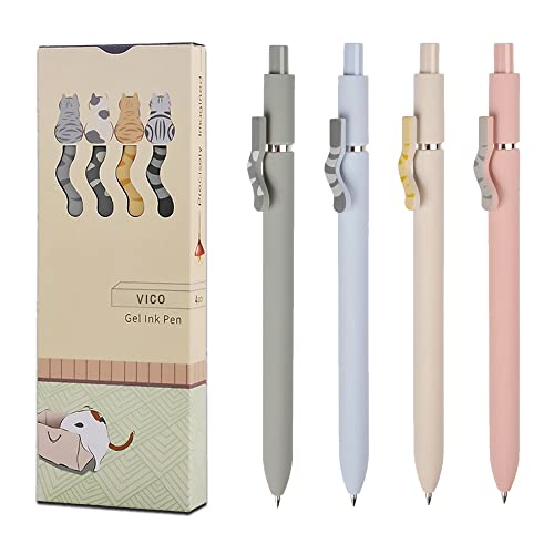 VICO Cat Gel Pens - 0.5mm Quick Dry Black Ink Pens (4 PCS) - Fine Point Cute Writing Pens for Cat Lovers, Perfect for School & Office