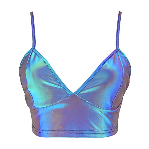 Giovacker Women's Reflective Crop Tops Festival Rave Outfits Girls Club Tank Vest