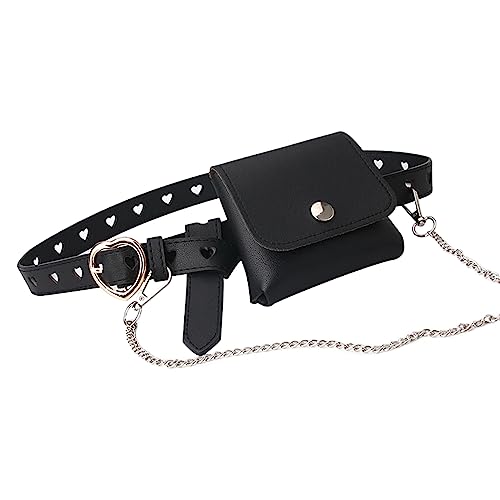 eYLun Women Grommet Leather Belt Punk Goth Chain Waist Belt for Jeans Dress Pants Mini Envelope Waist Bag Black B