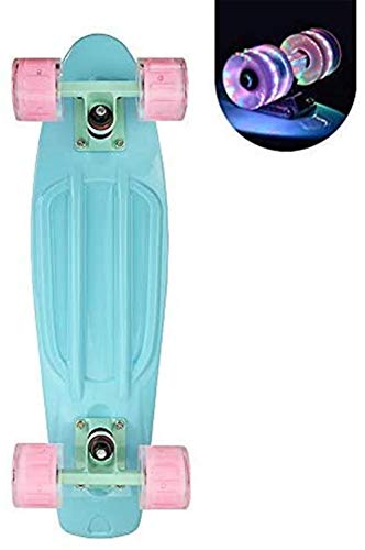 Cruiser Skateboard for Girls with LED Light Up Wheels Cool Completed Skate Board 22 inch for Kids Teens Beginners Standard Skateboard with Carrying Bag