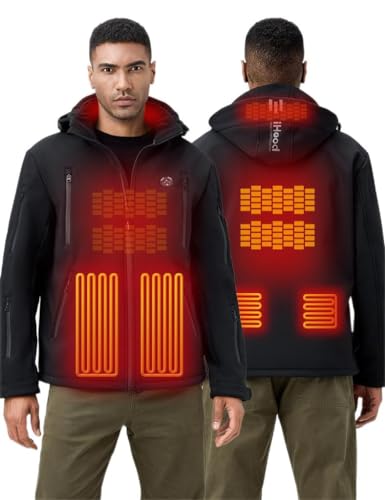 Heated Men's Waterproof Winter Jacket with Detachable Hood (Black, Regular)