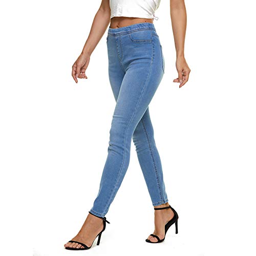 LICTZNEE Women's Pull On Skinny Jeans High Waist, Stretchy Jeggings Slim Fit Legging, Soft Breathable Cotton Blend, (Light Wash, X-Large)