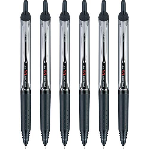 Pilot, Precise V5 RT Refillable & Retractable Rolling Ball Pens, Extra Fine Point 0.5 mm, Black, Pack of 6