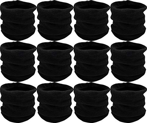 Winter Neck Gaiter, 12 Pack, Fleece Lined Interior Warm Cold Weather Scarf Wrap, Mens Womens Unisex (12 Pack Black)