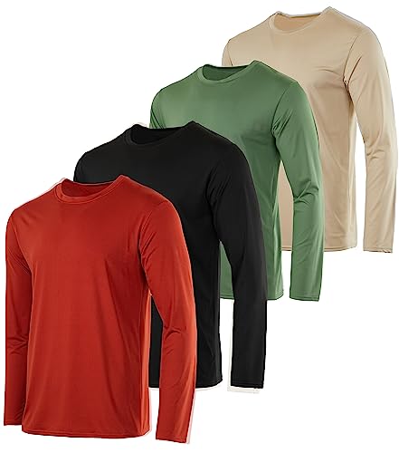 Real Essentials Mens Long Sleeve T-Shirt Fishing Swim Hiking Beach UV UPF SPF Sun Protection Workout Clothes Quick Dry Fit Gym Tee Shirt Athletic Active Running Sport Top Water, Set 13, XXL, Pack of 4
