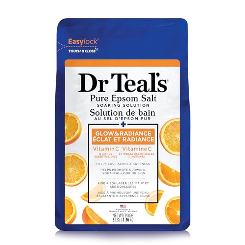 Dr Teal's Salt Soak with Pure Epsom Salt, Glow & Radiance with Vitamin C & Citrus Essential Oils, 3 lbs