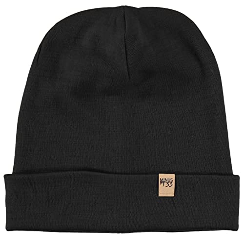 100% Merino Wool Ridge Cuff Beanie - Unisex Warm Winter Hat - Black