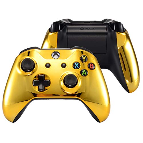 eXtremeRate Chrome Gold Top Shell Front Housing Faceplate Replacement Parts with Side Rails Panel for Xbox One X & One S Controller (Model 1708)