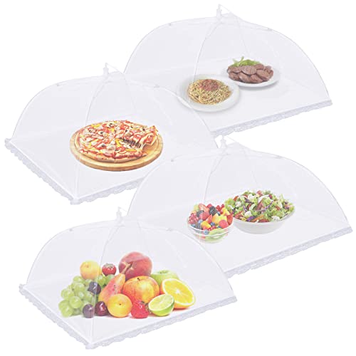 4Pack Mesh Food Covers 17inch, Outdoor Food Covers, Picnic Accessories, BBQ & Parties Food Tent, Fruit Cover (Net yarn white)