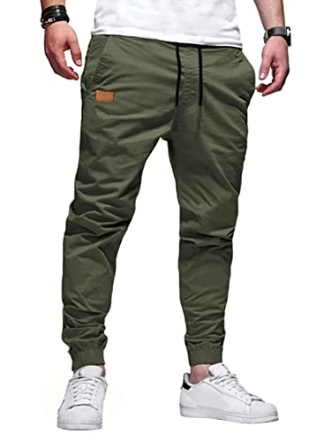 JMIERR Mens Casual Joggers Pants - Cotton Drawstring Chino Cargo Pants Hiking Outdoor Twill Track Jogging Sweatpants Pants with Pockets for Men, US 38(XL), B Green