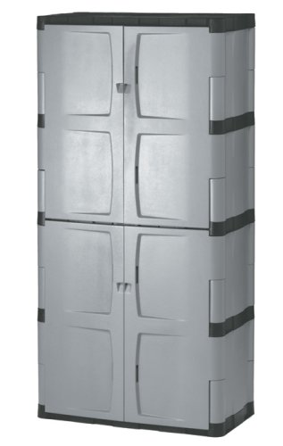 Rubbermaid Freestanding Storage Cabinet, Five Shelf with Double Doors, Lockable, Large, 690-Pound Capacity, Gray, For Garage/Outdoor, Garden Tools/Toys/Power Tools/Pool Accessories, Grey