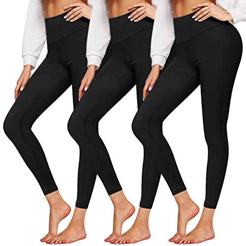 3 Pack Leggings for Women Butt Lift High Waisted Tummy Control No See-Through Yoga Pants Workout Leggings (3 Pack Black/Black/Black, Large-X-Large)