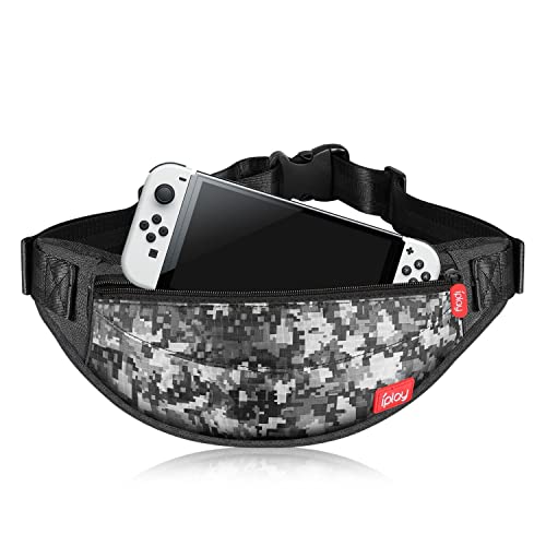 TNP Switch Travel Bag for Nintendo Switch / Switch OLED / Switch Lite White Grey Digital Camo Fanny Pack - Carrying Bag for Nintendo Switch Console, Dock, Joy-Cons, Cables, and Accessories