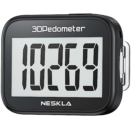 NESKLA 3D Pedometer for Walking, Simple Step Counter with Large Digital Display, Step Tracker with Removable Clip Lanyard, Accurately Track Steps for Men Women Kids Adults Seniors