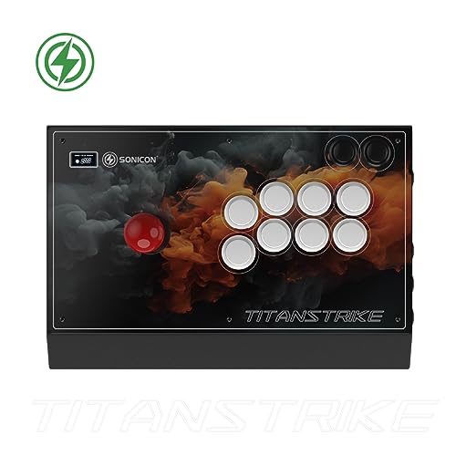 Sonicon TitanStrike Arcade Fight Stick 1ms Low Latency Fighting Stick Controller w/Sanwa Denshi Buttons & Joystick, Metal Case, Custom Artwork, LED Screen, Adjustable Turbo for PS4/PS3/PC/N-Switch