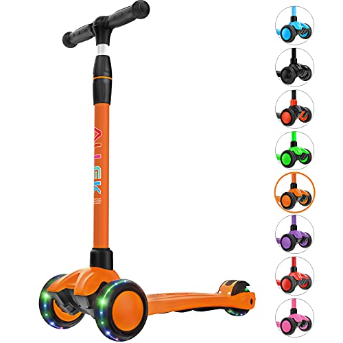 Allek Kick Scooter B03, Lean 'N Glide 3-Wheeled Push Scooter with Extra Wide PU Light-Up Wheels, Any Height Adjustable Handlebar and Strong Thick Deck for Children from 3-12yrs (Orange)