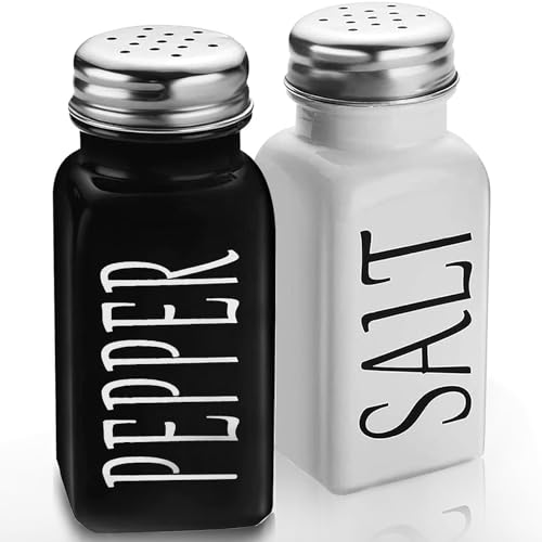 Salt and Pepper Shakers Set -DWTS DANWEITESI Cute Salt Shakers - Vintage Glass Black and White Shaker Set with Stainless Steel Lid - For Black and White Kitchen Decor