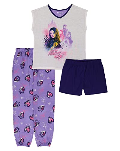 Disney Girls' Descendants 3-Piece Loose-Fit Pajamas Set, FIERCE WIN, 6