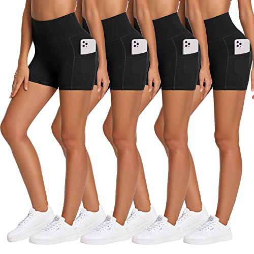 CAMPSNAIL 4 Pack Biker Shorts Women with Pockets-High Waisted Tummy Control Workout Spandex Shorts for Yoga Athletic Cycling