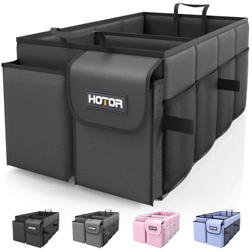 HOTOR Trunk Organizer for Car - Large-Capacity Car Organizer, Foldable Trunk organizer for SUVs & Sedans, Sturdy Car Organization for Car Accessories, Tools, Sundries, Black, 2 Compartments