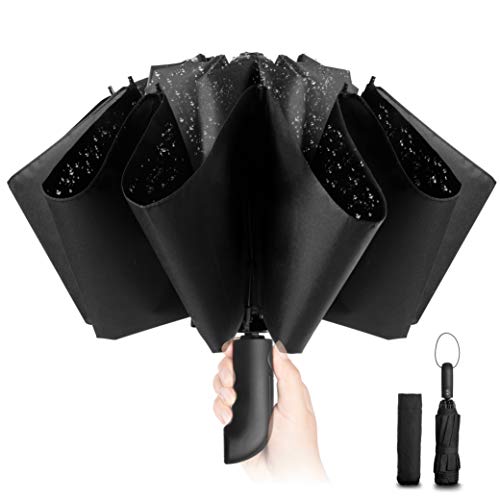 Chakipee Travel Inverted Umbrella Compact Windproof- Automatic reverse Umbrellas for Rain - Folding Portable Teflon Coating 48inch Span, 10 Ribs Large Umbrella