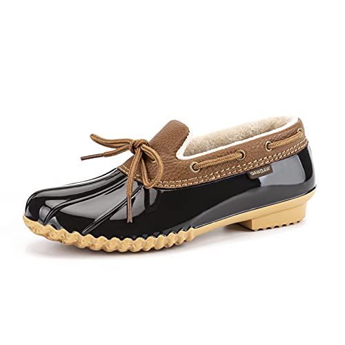 GAWBAW Flat Duck Shoes for Women - Slip On Waterproof Winter Ankle Rain Boots Short Garden Shoes